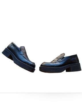 Vintage 90s BASICS by Graphique Platform Loafers Made in Italy Black Leather